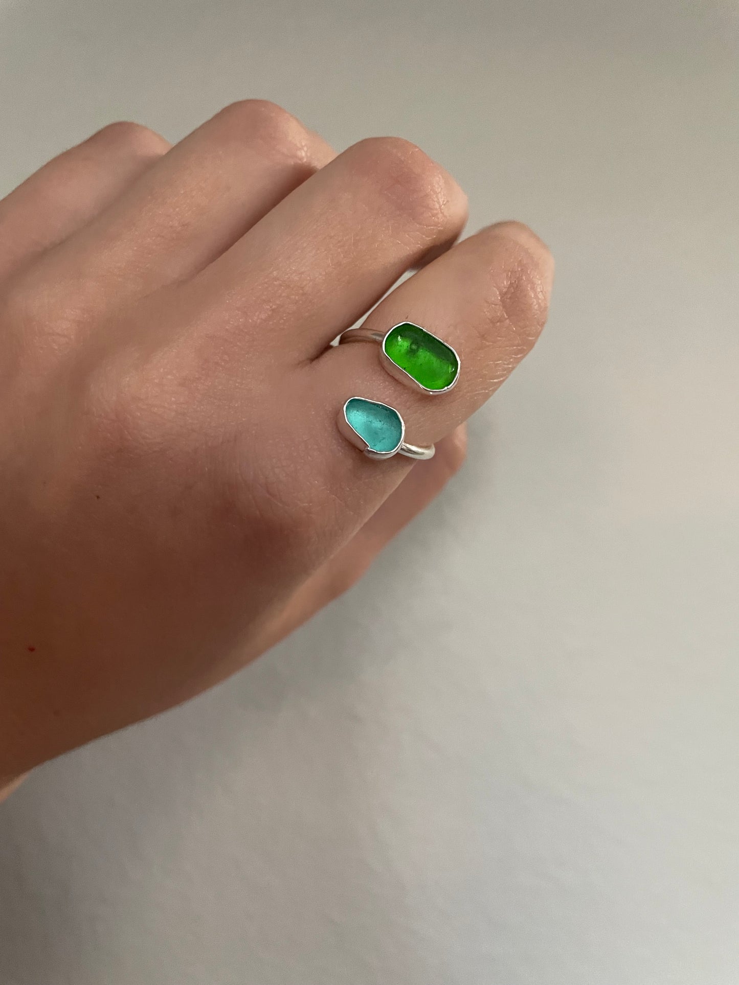*Green/Blue Adjustable Sea Glass Ring (size range 6-8)