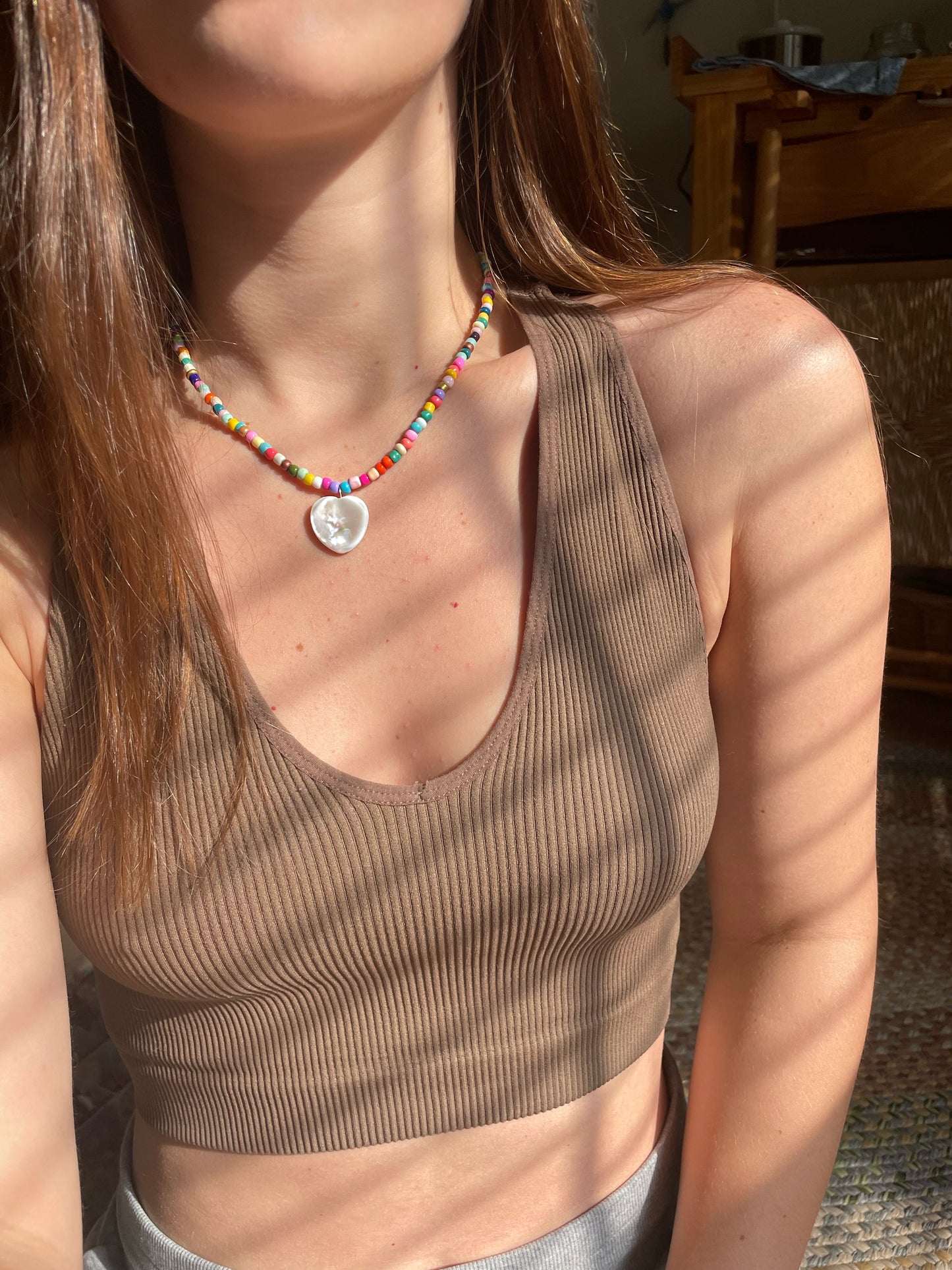 Multi color shell heart pendant