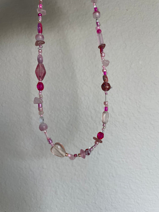 Chunky mixed bead pink necklace