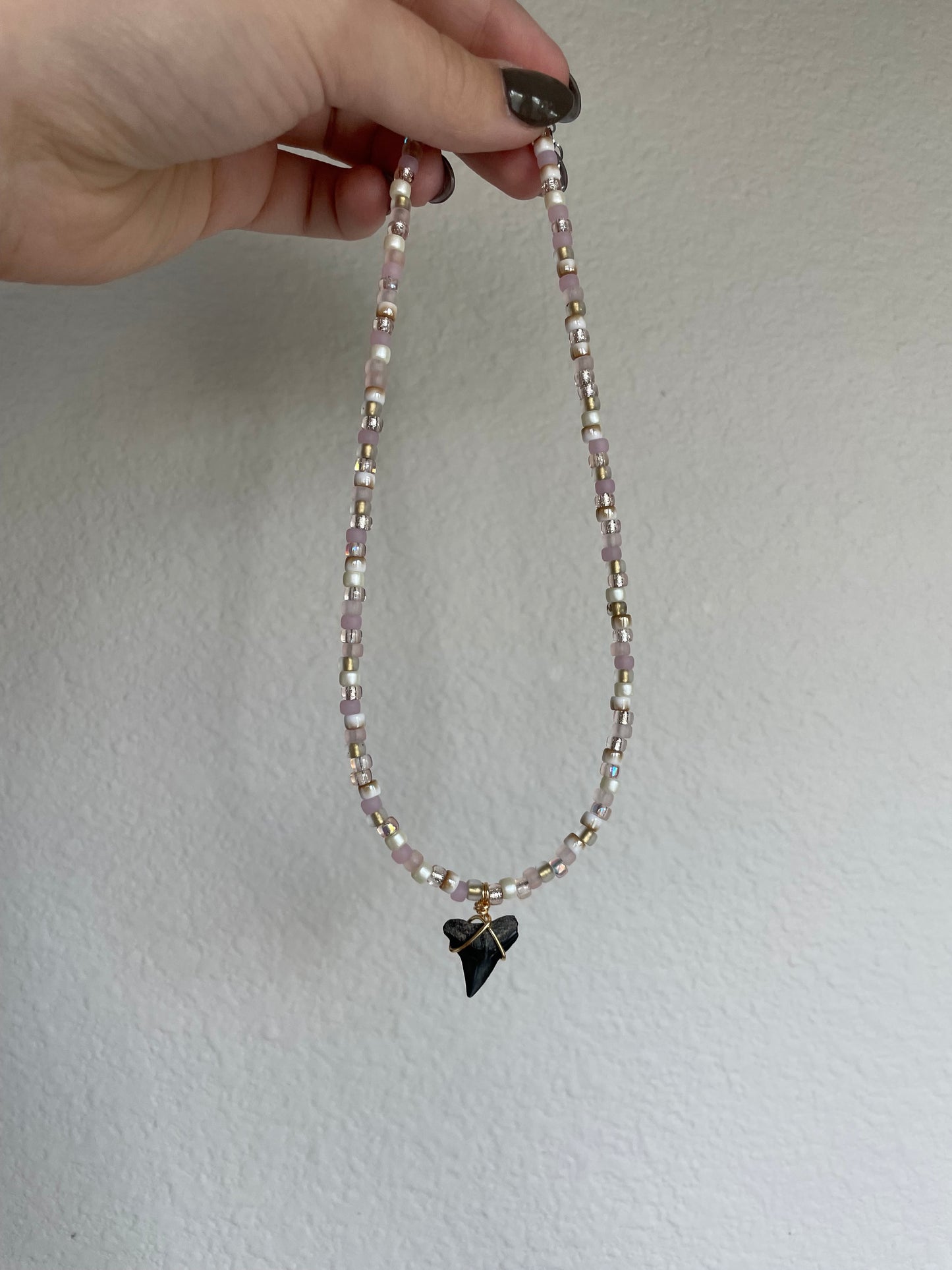 Pink shark tooth choker