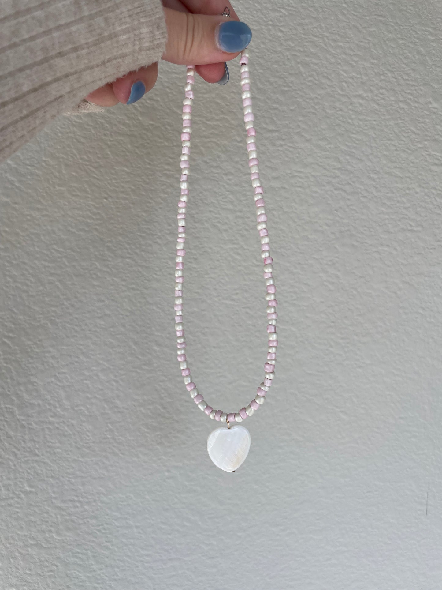 Pink and cream shell heart pendant