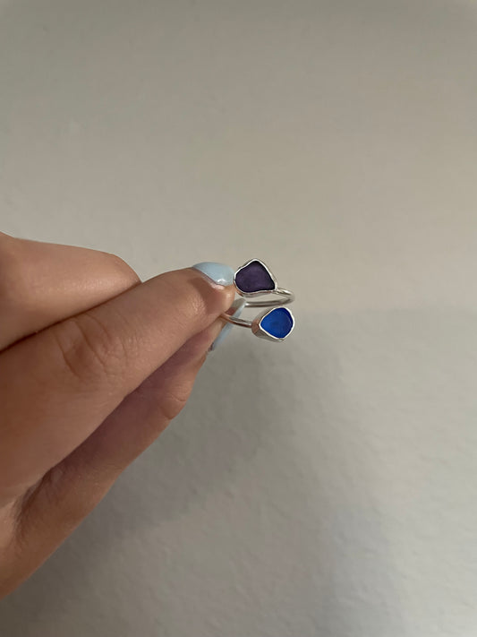 Blue/Purple Adjustable Sea Glass Ring (sizes 5,6,7)