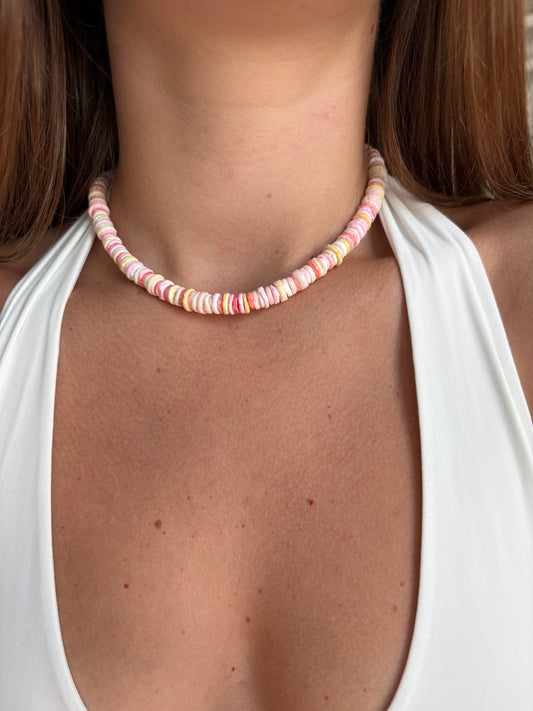 Pink + yellow shell necklace