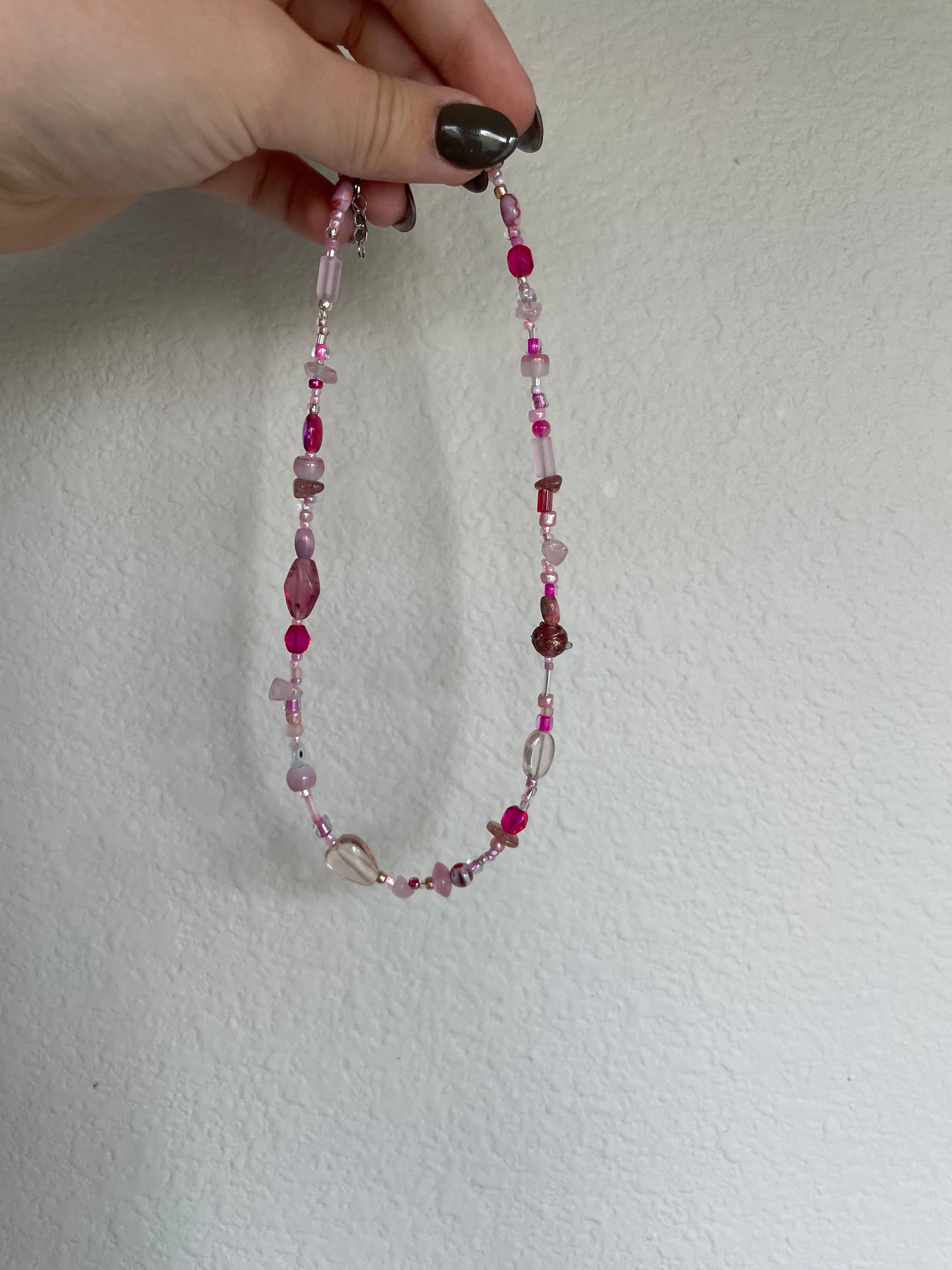 Chunky mixed bead pink necklace