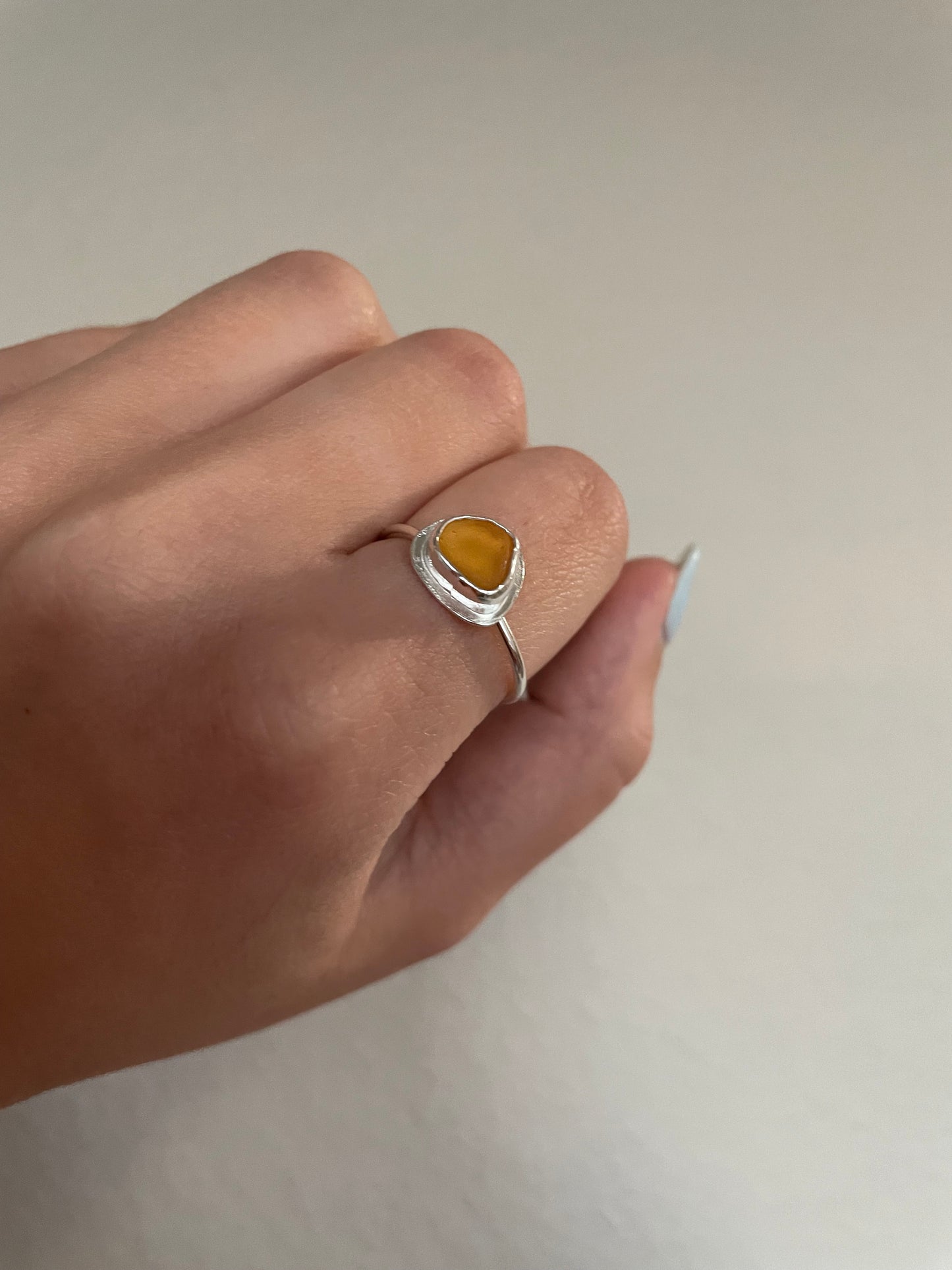 Dandelion Yellow Sea Glass Ring (size 7.75)