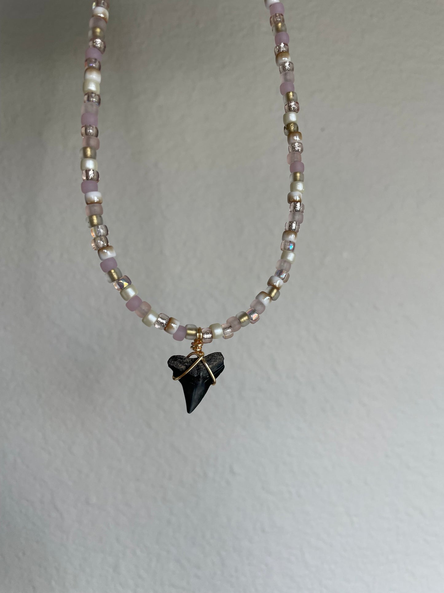 Pink shark tooth choker