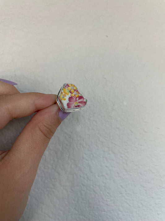 Statement Floral Pottery Ring (size 7.5)