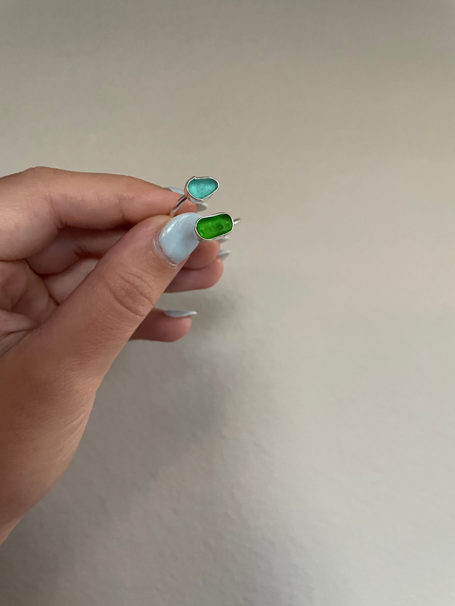 Green/Blue Adjustable Sea Glass Ring (sizes 6,7,8)