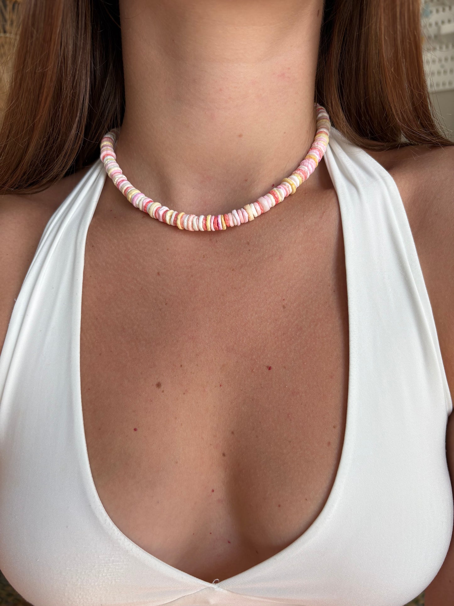 Pink + yellow shell necklace