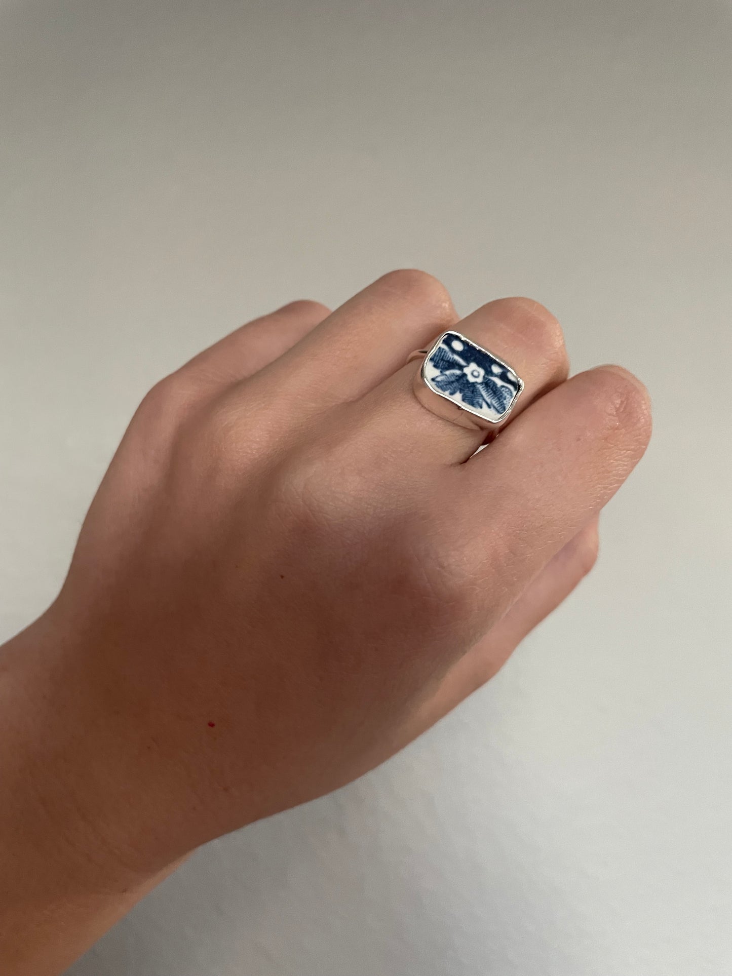 Blue Floral Pottery Ring (size 5.35)