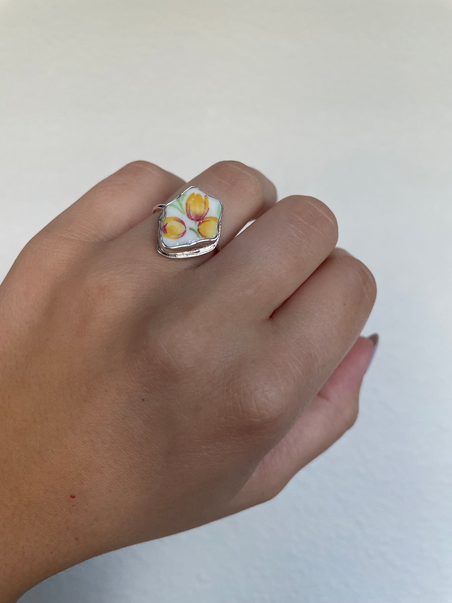 Yellow Tulip Pottery Ring (size5.75)