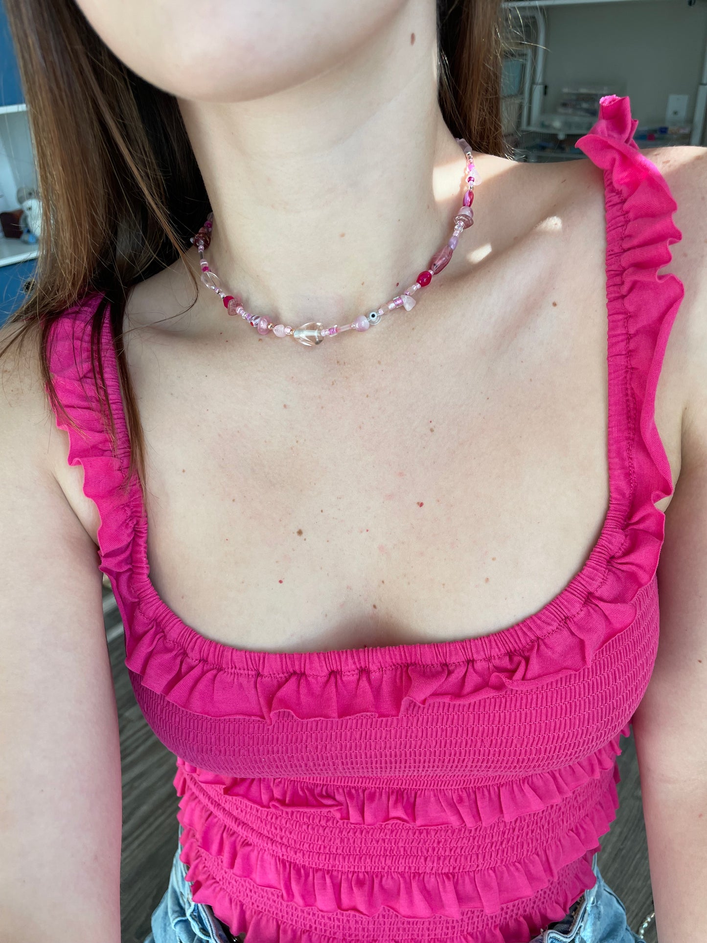 Chunky mixed bead pink necklace