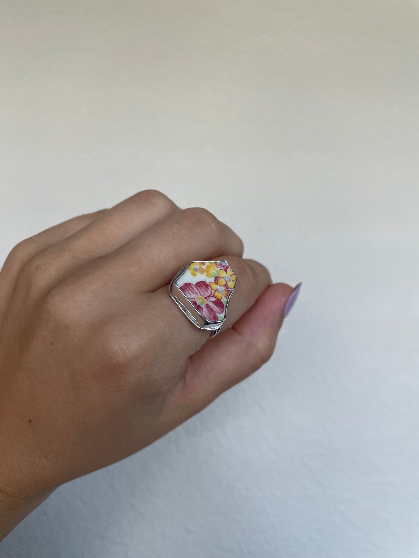 Statement Floral Pottery Ring (size 7.5)