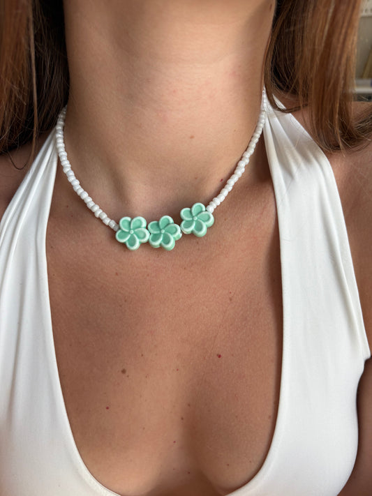 Sea foam plumeria necklace