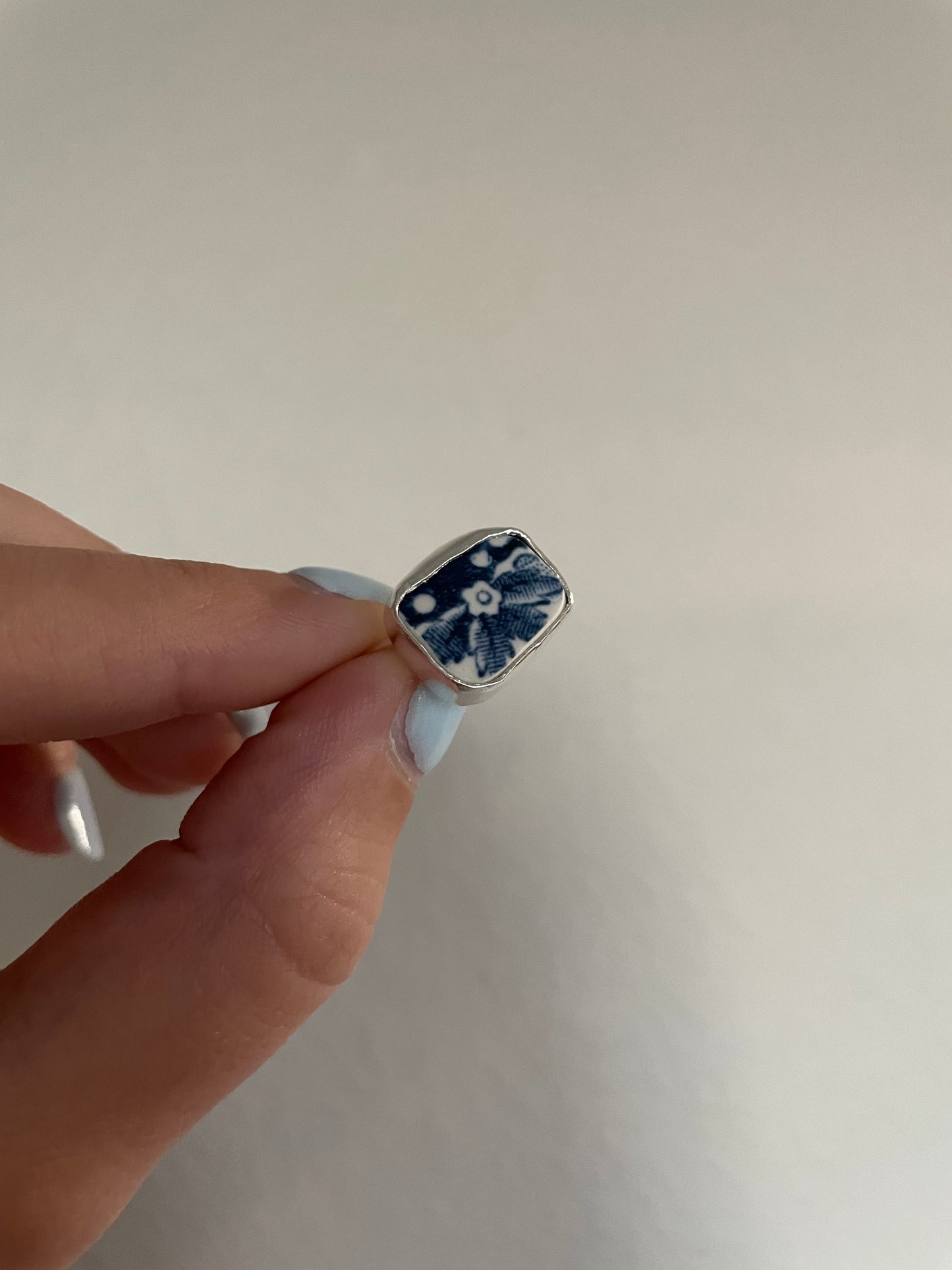 Blue Floral Pottery Ring (size 5.35)